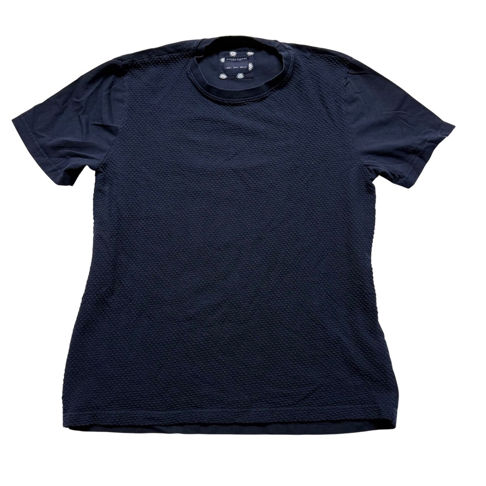 Denim & Flower T-Shirt Mens Large Navy Blue Excellent Textured Waffle CKTS 2943